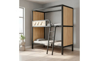 Bunk Bed with Storage Space-Saving Bunk Bed with Ladder Metal-Frame Furniture for Teens, Students, Bedroom, Dorm Room, Small Apartment