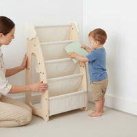 Kids Bookshelf and Toy Bin Set Safety Design Nursery Sling Bookshelf Sky Theme