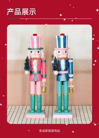 25 New 38CM Glitter Christmas Tree Nutcracker Solid Wood Decorative Puppet Gift Craft Christmas Ornament
