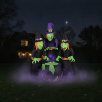 Outdoor Three Witches Around Bubbling Pot Inflatable Inflate Three-Witch Inflatable Lighted Halloween Decoration Built-in LED for Yard, Lawn, Garden