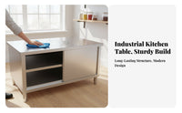 Easy to Clean Kitchen Prep Table with Sliding Doors Anti-Rust Kitchen Work Table with Sliding Doors Wear Resistant Stainless Steel Workbench Polished Edges for Restaurant Employees, Home Cooks, Bakery, Cafeteria, Workshop, Warehouse