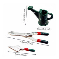 Metal Miniature Garden Tools Set, 1:12 Scale Dolls House Accessories, 3 Pcs Watering Can, Pruning Shears, Trowel for Creative Play & Micro Landscape