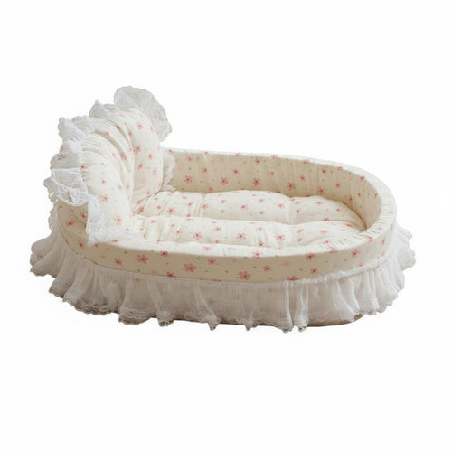 Boat-Shaped Pet Bed Raised Side Bolsters Sleeping Cushion Padded Animal Furniture