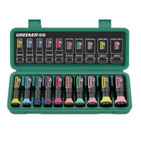 Impact Socket Set Color-Coded Socket Set with Case Tool Metric Organized for Mechanics, Auto Repair, Garage
