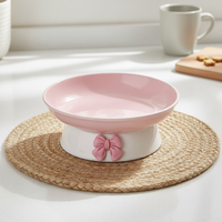 Elevated Ceramic Pet Bowl for Cats and Small Dogs - Tilted Wide Mouth Food and Water Dish