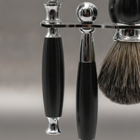 Shaving Set with Stand Chrome-Finished Shaving Implement and Brush Set Manual Shaving Kit with Brush for Men, Washroom, Travel