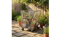 Rolling Wire Basket Trolley Push Handle Metal Utility Trolley Wood-Tone Grip