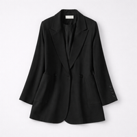 Shoulder Pads Ladies Blazers with Double Breasted Design for Office Wear, Plus Size Womens Long Sleeve Jacket, Business Casual Mid Length