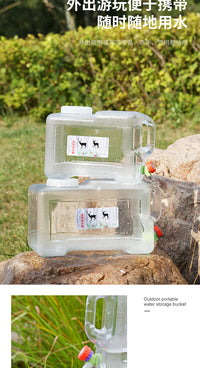 Outdoor Camping Food-Grade Transparent Square Water Bucket with Faucet and Lid