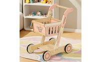 Wooden Shopping Cart Pretend Play Imaginative Shopping Cart Rounded Edges for Kids