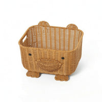 Rattan-Style Bear Storage Basket Open-Top Woven Basket with Ears Compact Animal Storage Bin Decorative for Playroom