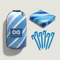 Picnic Blanket and Waterproof Blanket for Family Picnic, Large Polyester Beach Mat with Anchoring Stakes, Easy to Fold Camping Mat and Pouch