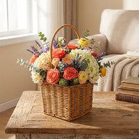 Woven Flower Basket with Handle, Lined Rattan Design Planter, Empty Easter Egg Hunt Basket for Kids, Weddings, DIY Gift Hampers & Garden Decor