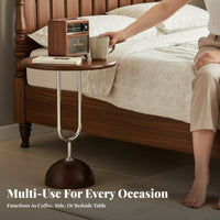Retro & design C-Shaped End Table Movable with casters Mobile Rack Multi-Functional Household Furniture 2-Tier Storage for Homeowners, Apartment Dwellers, Remote Workers, Living Room, Bedroom, Small Spaces, Home Office