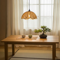 Handwoven Rattan Flower Hanging Light Japanese Design Woven Petal Ceiling Lamp Bohemian Wicker Light Fixture for Bedroom, Cafe