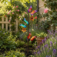 Metal Butterfly Solar Stake Bronze-Colored Flower Stake Light Warm String Lights