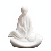 White Porcelain Monk Statue High-Temperature Fired White Porcelain Statue Handmade Craft Ceramic Monk Sculpture for Meditation Lovers, Study Room