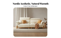 Scandi-Japanese Fusion Design Straight Sofa Removable and Washable Cover Cream Textile Couch Supportive Gentle Support Wood Frame Sofa for Homeowners