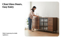 Modern Design Fluted Glass Door Credenza Multi-Functional Sideboard Adjustable Shelves Buffet Cabinet Soft-Close Doors for Entertainers, Homeowners, Apartment Dwellers, Dining Room, Kitchen, Entryway, Hallway