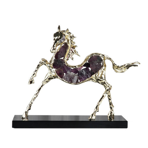 Horse Sculpture with Crystal Rearing Horse Sculpture Minimalist for Entryway