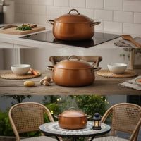 Copper Pot with Lid Handmade Stewpot Rounded for Home Cooks