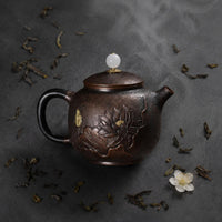 Carved Teapot Distressed Finish Copper Teapot drop Pour Tableware