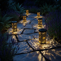 Sun Moon Star Pattern Projection Light Waterproof Hollow Metal Lantern for Patio