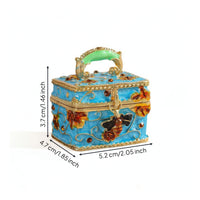 Mini Jewelry Box with Handle Vintage-Style Enamel Jewelry Box Decorative Compact for Women, Vanity, Dressing Table