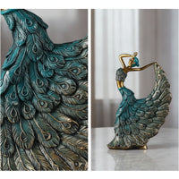Peacock Dancer Figurine Carved Peacock Dancer Statue Freestanding Tabletop Sculpture for Interior Decorators, Entryway