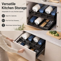Black Pull Out Dish Rack, Extendable Dish Drainer Telescopic, Anti Rust Drying Rack for Cabinet, Large Capacity Drawer Dish Rack with Drainage