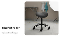 PU Leather Upholstery Swivel Saddle Stool with Wheels Easy to Clean Saddle Stool with Wheels Thick Padded Seat Professional Seating High-Density Foam for Pet Groomers, Massage Therapists, Salon, Studio, Medical Office, Office