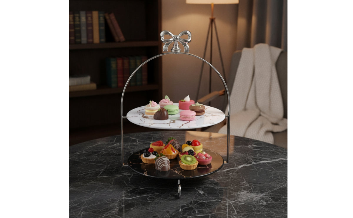 Arched Dessert Display Silver-Tone Dessert Stand with Round Plates Easy Storage Serving Tray for Afternoon Tea, Banquets
