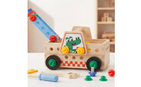 Early Learning DIY Assembly Tool Vehicle Portable with Handle Kids Screw and Nut Toy Set Multi-Configuration Build Take-Apart Toy Truck Solid Wood Construction for Preschoolers