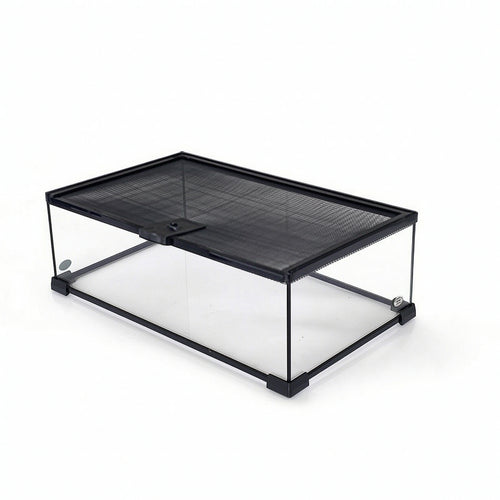 Front-Opening Glass Terrarium Black Habitat Tank Versatile for Desktop, Reptiles