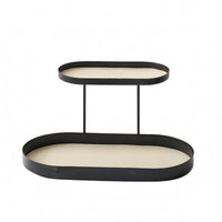 Two-Tier Storage Rack Iron Metal Tray Shelf Stand Leather-Like Lining Cosmetic Display Rack for Desktop