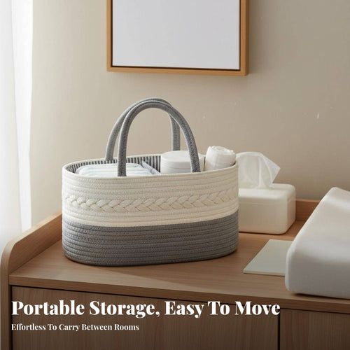 Cotton Rope Diaper Carrier Foldable Design Baby Diaper Organizer Tote Cotton Rope Basket Removable Dividers for Infants