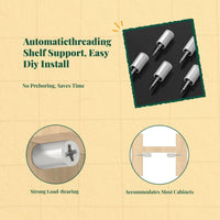 automatic threading Screw Shelf Support Pegs, Integrated Metal Cabinet Holder, Non-slip, Closet, Shelving Unit, Kitchen