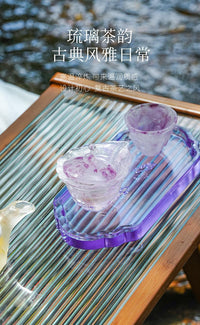 七彩琉吉古法脱蜡琉璃如意茶盘壶承长方形干泡盘干泡台器周边水晶