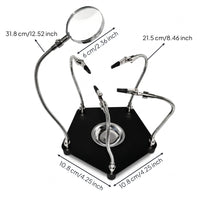 Pcb Repair Workstation Serrated-Jaw Clips Enlarging Soldering Stand Hexagonal Base Third Hand Tool for Technicians, DIY Repairers