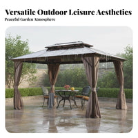 Aluminum Frame Gazebo Waterproof Rigid-Roof Gazebo Weather Resistant Double Roof Pavilion for Homeowners, Families, Backyard, Courtyard, Lawn