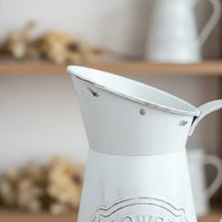 Rustic Milk Can Vase Floral Embossed Details Vintage Metal Pitcher Vase