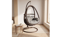 Freestanding Hanging Swing Chair with Stand Woven Wicker Swing Chair with Stand Cushioned Furniture Basket-Style for Balcony