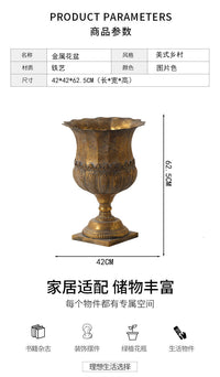 欧式古典金色金属花盆庭院家居仿古铁艺花瓶摆件古罗马迎宾花器
