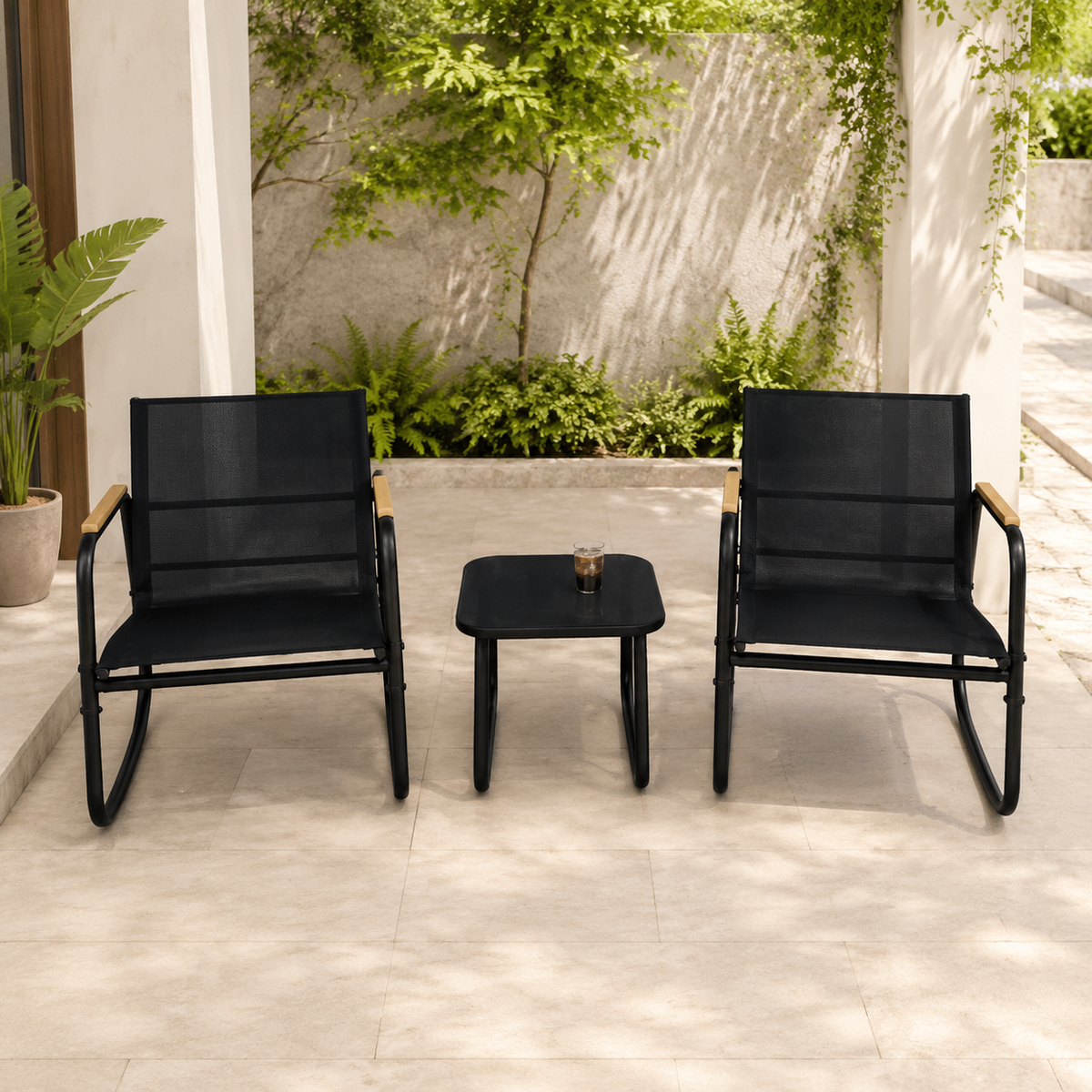 Folding Chairs Set of 3, Metal, Compact Storage, Waterproof, Outdoor, Camping, For Balcony