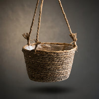 Hanging Basket for Garden Decor and Hanging Plant Display, Boho Decor Plant Hanger with Liner, Handmade Plant Fiber Round Plant Basket, 1 Pack