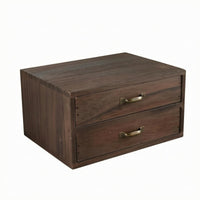 Wooden Desktop Organizer with Drawers Brass Handles Tabletop Storage Box Compact