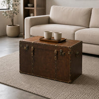 Vintage Suitcase Trunk Lockable Clasp Vintage Storage Trunk Leather-Like Finish Metal Corner Trim