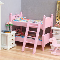 1:12娃娃屋dollhouse迷你家具模型儿童房微缩场景粉色双层床叠床