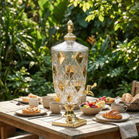 Water Dispenser and Glass Juice Dispenser with Ornate Gold Accents, 2L Beverage Dispenser, Lemonade Dispenser for Party Iced Tea and Home Use