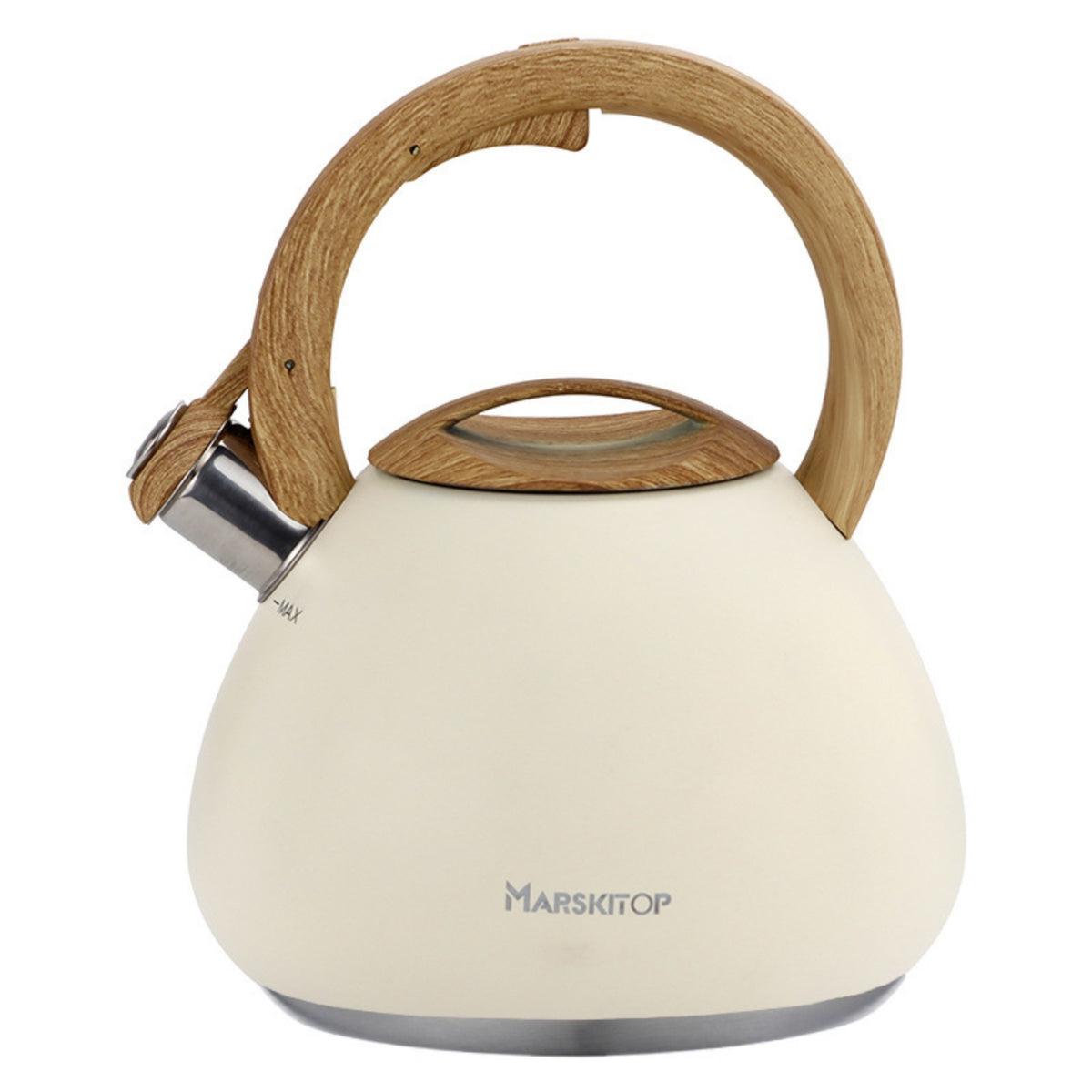 Kettle with Wood-Grain Handle Ergonomic Alerting Tea Pot Kettle Loud Whistling Teapot for Cooktop